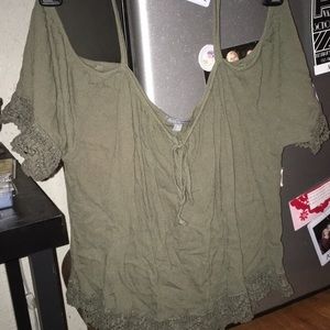 Off the shoulder spaghetti strap army green top